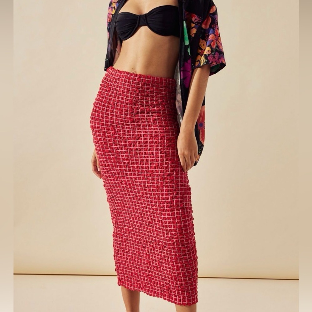 NWT Free People Red Standout Smocked Convertible Skirt or Tube Dress Size Medium